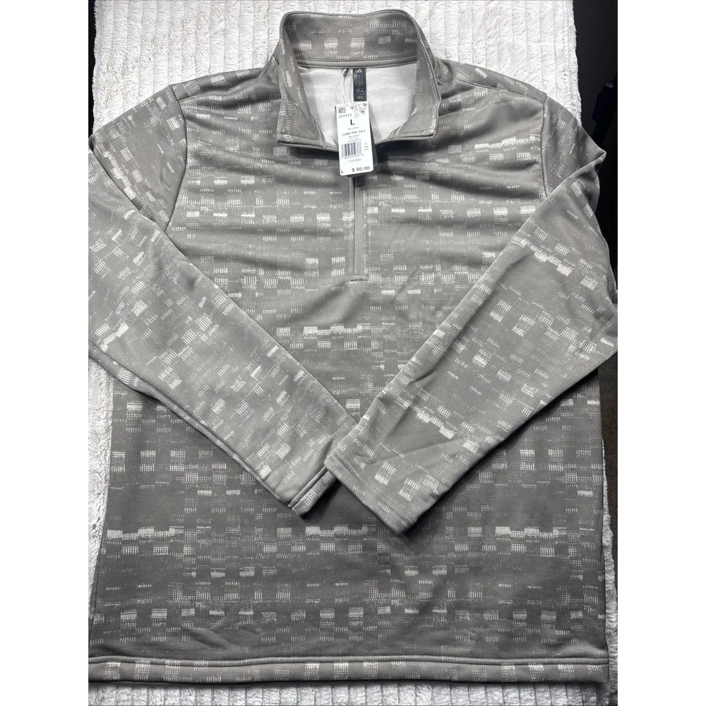 NWT Adidas Core Printed 1/4 Zip Golf‎ Pullover Men's Size Large JJ1717 Beige NWT